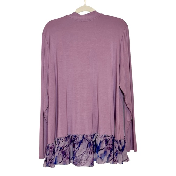 LOGO by Lori Goldstein Cardigan with Ruffle Printed Hem. Size XL - Picture 5 of 9